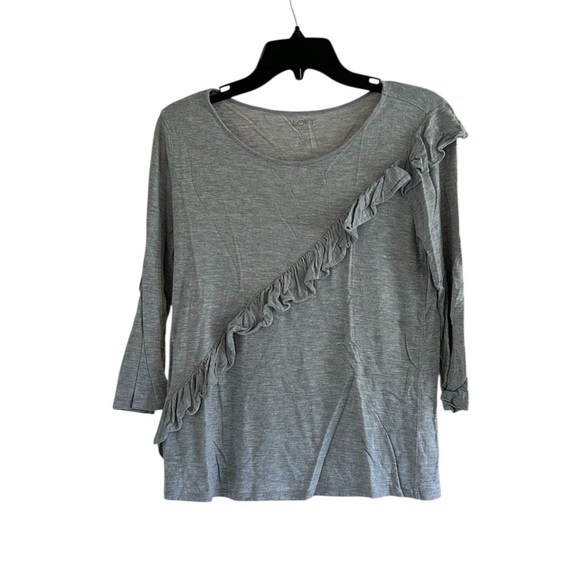 LOFT Tops - LOFT Ruffle Gray Size Small Short Sleeve Top